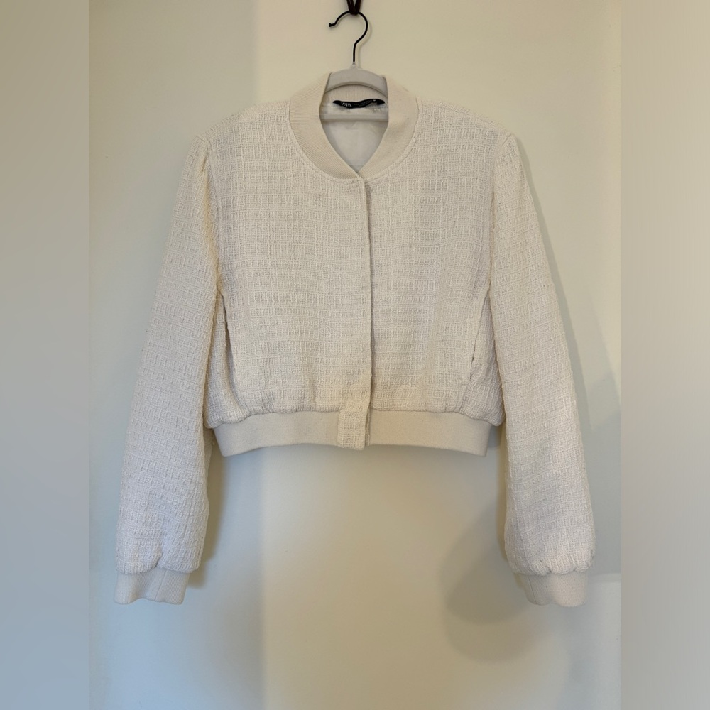 Tweed Zara bomber and skort set (color: ivory/off-white)